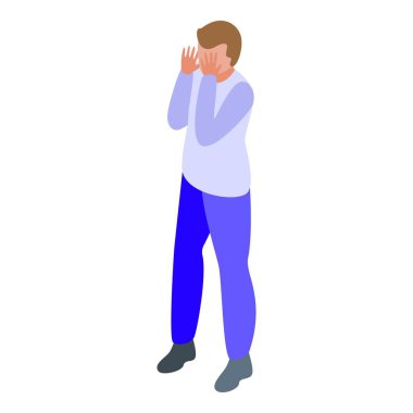 Adam yüz yıkama ikonu izometrik vektörü. Dikkatli ol. Temizleyiciden önce çocuk