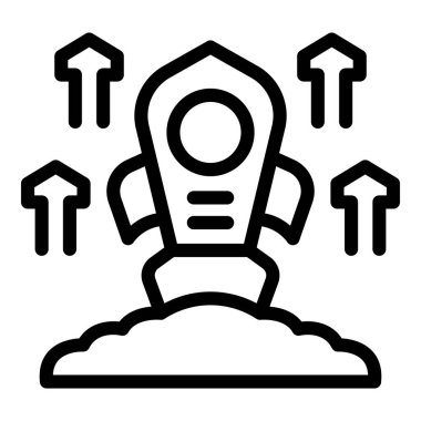 Roket işi simgesi ana hatları vektörünü başlat. Şehir ekonomisi toplumu. Akıllı veri geleceği