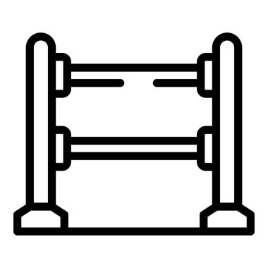 Köpek eğitim kursu ikonu ana hat vektörü. Eğitim oyunu oynar. Yavru köpek atlayışı yarışı