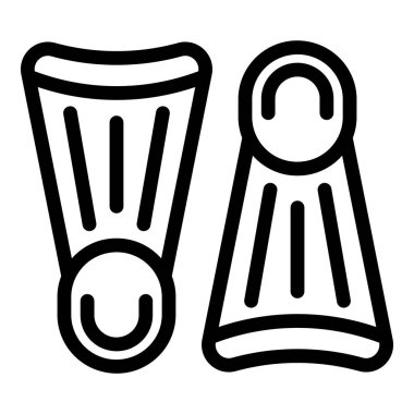 Su yüzgeçleri ikon ana hatları vektörü. Ekstrem turizm. Kaya tepesinde yürüyüş