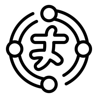 Çevrimiçi çeviri simgesi ana hatları vektörü. Yabancı uygulama. Doğrusal konferans uygulaması