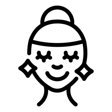 Mutlu kadın yüz ikonu ana hatları vektörü. Yüz masajından sonra. Spa bakımı