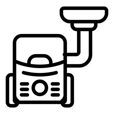 Ev elektrikli süpürge ikonu ana hatları vektörü. Yol toplayıcısı. Makine tabanı