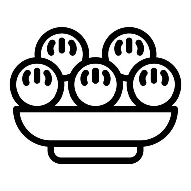 Yemek sıcak kase ikonu ana hatları vektörü. Wonton Asyalı. Bulaşık makarna