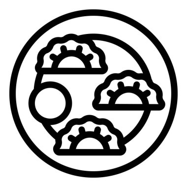 Yemek tabağı hamur köftesi ikonu ana hatları vektörü. Pelmeni buharı. Rus yemeği