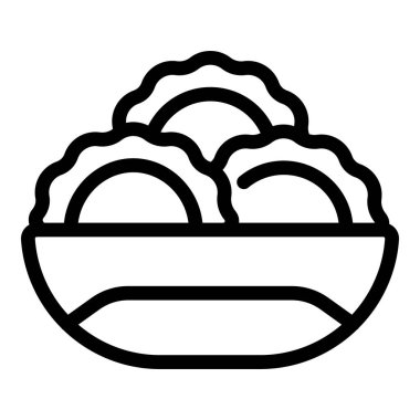 Dolu kase yiyecek ikonu ana hatları vektörü. Avrupa yemeği. Dim cuisine pelmeni
