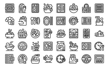 Sağlıklı yemek dağıtım simgeleri ana hatları belirler. Yemek evi. Kutu şefi.