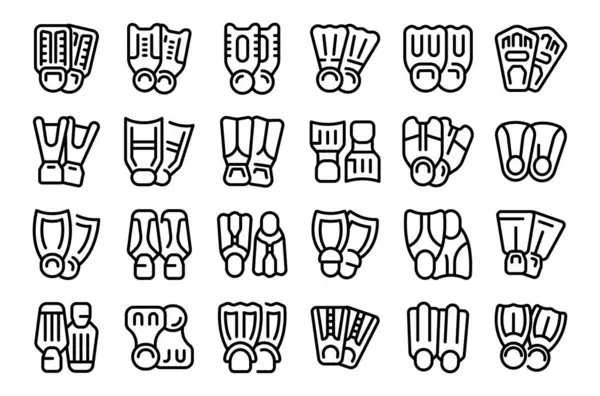 Scuba Diving Fins simgeleri ana hat vektörünü ayarlar. Su yaz plajı. Seyahat denizi