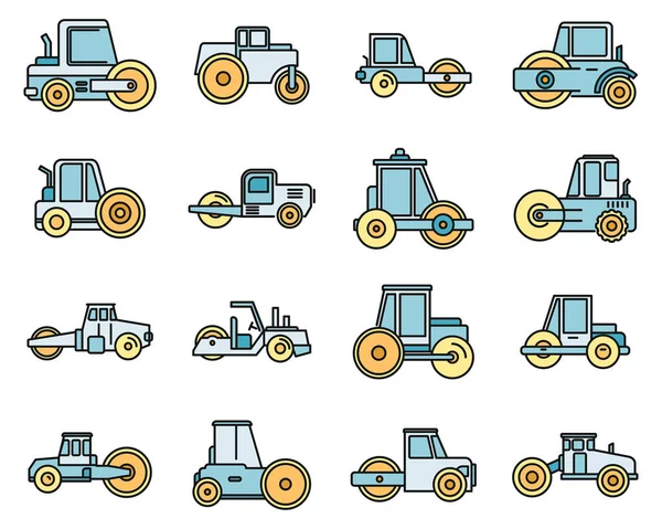 stock vector Construction road roller icons set. Outline set of construction road roller vector icons thin line color flat on white