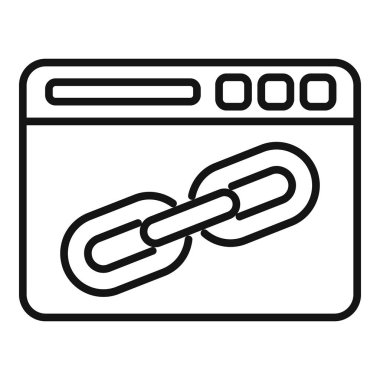 Zincirli motor seo simgesi ana hatları vektörü. Çevrimiçi destek. Web sitesini keşfet