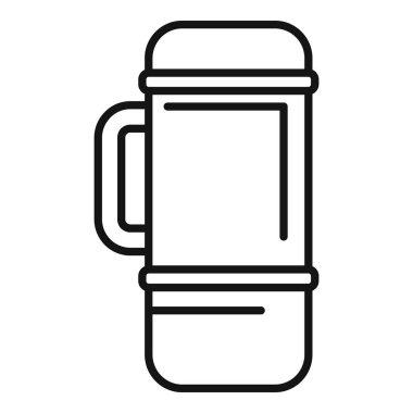 Açık hava kampı termos ikon ana hatları vektörü. Doğa esintisi. Sıcak içecek.