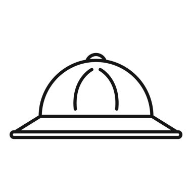 Dış doğa şapka ikonu ana hat vektörü. Uzak deniz kamp ateşi. Açık hava arabası.