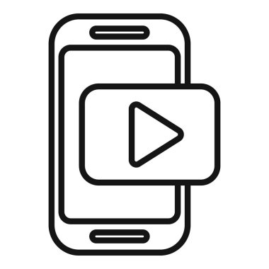 Video pazarlama simgesi taslak vektörünü oynat. Telefon kullanım kontrolü. Uygulama insanları