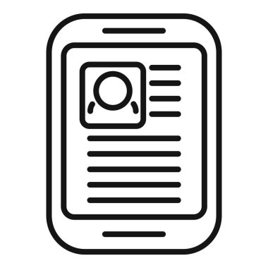 Tablet aday kişi ikon ana hatları vektörü. İnsan personeli arayın. Süre cv