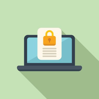 Laptop gizlilik veri simgesi düz vektör. Kişisel kullanım. Belge koruması
