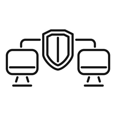 Pc ağ gizlilik simgesi ana hatları vektörü. Çevrimiçi erişim. Sigorta aygıtı