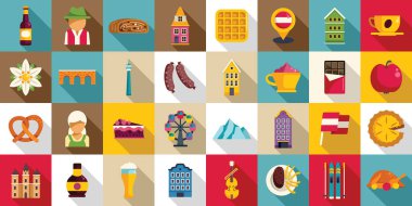 Viyana simgeleri düz vektör belirledi. Avusturya mimarisi. Şehir tarihi operası