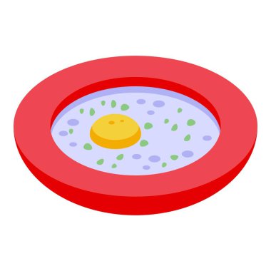 Kızarmış yumurta ve pesto ikonu izometrik vektörü. Salata yap. Alan kapsülü