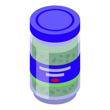 Pesto cam kavanozu izometrik vektörü. Yaratılış yemeği. Soslu yemek.