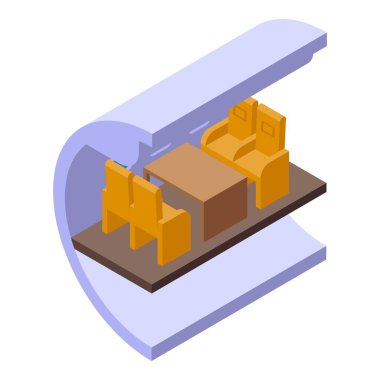 Birinci sınıf koltuk ikonu izometrik vektörünü sterilize et. Seyahat uçağı. Corona dikkat et