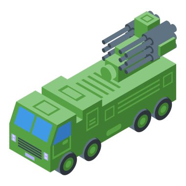 Savaş füzesi ikonu izometrik vektörü. Birim modeli. Makine çalıştırıldı