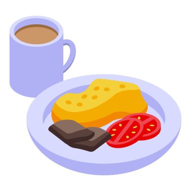 Otel kupası yemek ikonu izometrik vektörü. Dijital oda. Gelişmiş teknoloji