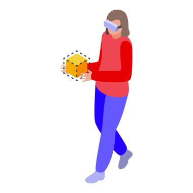 Küp metaevren ikon izometrik vektörü. Küresel ekran teknisyeni Gerçeklik bilimi