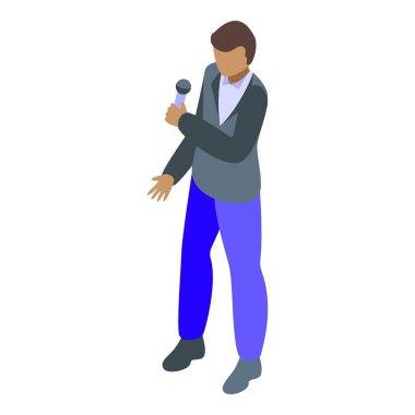 Video masası ikon izometrik vektörü. Haber muhabiri. Oluşturma ekibi