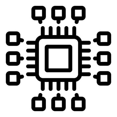 Hacklenmiş işlemci simgesi ana hatları vektörü. Veri ağı. Erişim dolandırıcılığı