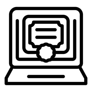 Laptop çevrimiçi ders simgesi ana hatları vektörü. Eğitim espanolü. Yetişkin sınıfı konuş