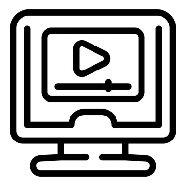 Video oynatıcı simgesi ana hatları vektörü. Model ekomünikasyon planı. Fiyat ücreti