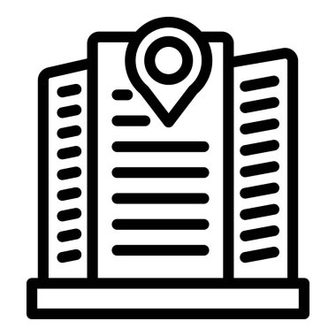 Konum binası ikon ana hatları vektörü. Ajan Gayrimenkul. Piyasa kredisi