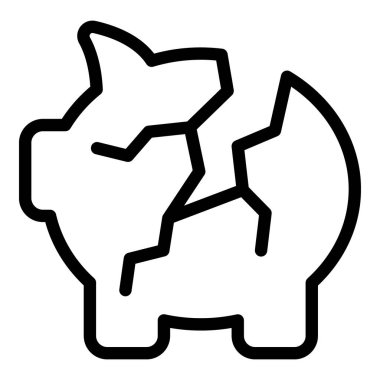 Çatlak domuz kumbarası ikon ana hatları vektörü. Alarm çalışmıyor. Bilgisayar sistemi