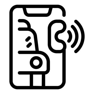 Taksi çağırma simgesi ana hat vektörü. Taksi şoförü. Hücresel aygıt çağrısı