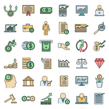 Komisyon denetçisi simgeleri ayarlandı. Simsar denetleyici vektör simgelerinin ana hatları beyaz üzerine ince çizgi rengi düz