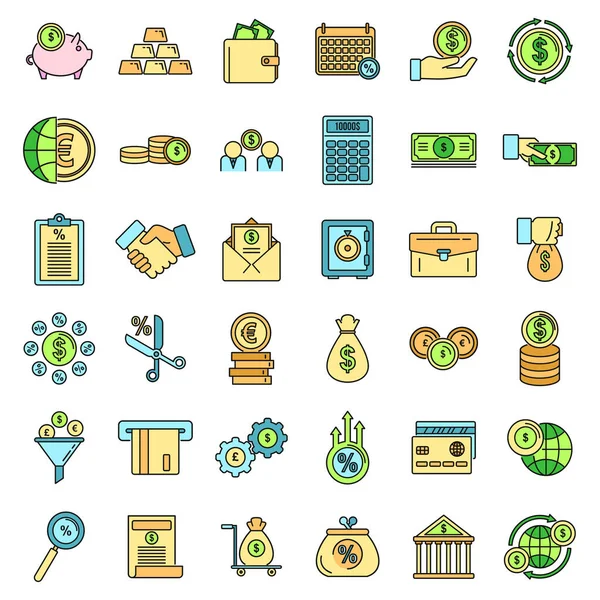 Kredi sendikası banka simgeleri ayarlandı. Kredi birliği banka vektör simgeleri ana hatları beyaz üzerine ince çizgi renk düz