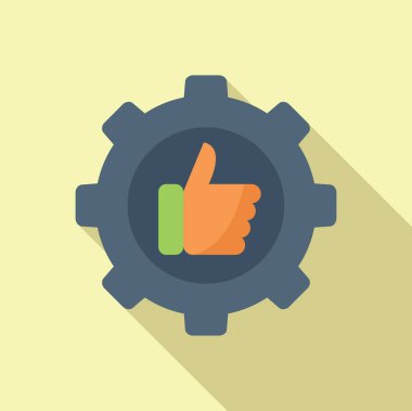 Gear thumb up icon flat vector. Process project change. Human person clipart