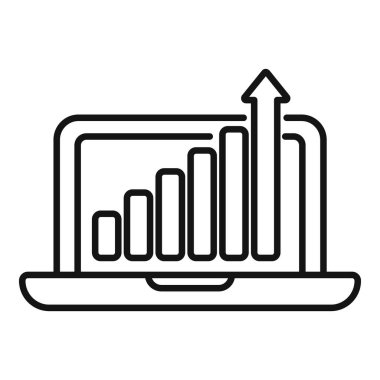 Laptop çevrimiçi yönetim simgesi ana hatları vektörü. İnceleme riski. Dijital proje