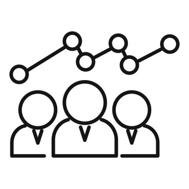 Grup içgörü fikri ikon ana hatları vektörü. İncelemeyi araştır. Veri grafik denetimi