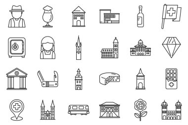 Bern simgeleri dış hat vektörünü ayarlar. Şehir başkenti. Kanton İsviçre amblemi