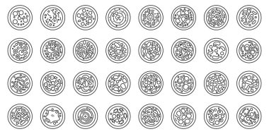 Sokak çorbası ikonları ana hatları belirler. Cafe aperatifi. Yemek pişirmek.