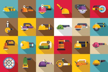 Duvar kovalayıcı simgeleri düz vektör oluşturdu. İnşaat binası. Çalışma aracı makinesi