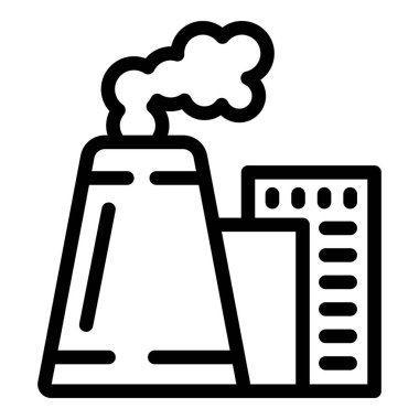 Nükleer santral ikonu ana hatları vektörü çalışıyor. Ekoloji güneş enerjisi. Yanma reaktörü