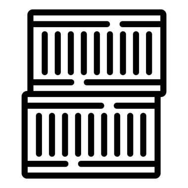 Kargo gemisi konteynır ikonu ana hatları vektörü. Mallar yükleniyor. Depo deposu