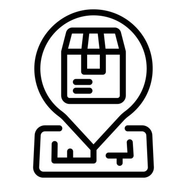 Konum depolama ikonu ana hatları vektörü. Lojistik yükleme. Mover deposu