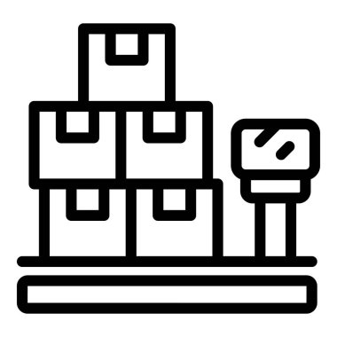 Depo ölçekli simge ana hatları vektörü. Palet envanteri. Paket kargo