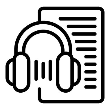Kulaklıklar mesaj dinle ikon ana hatları vektörü. Mobil cihaz. Ses belgesi