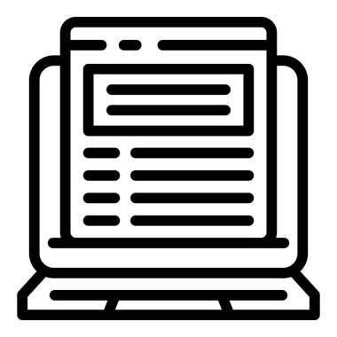 Laptop transkripsiyon ikonu ana hatları vektörü. Metin asistanı. Dönüşüm kaydediliyor