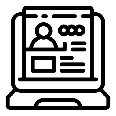 Laptop çevrimiçi içerik taslak vektörü. Brand Man İnce. Veri ticareti