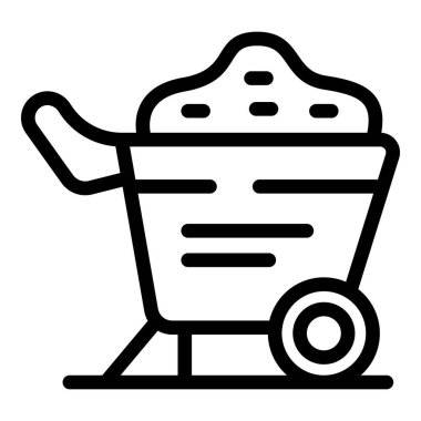 Çiftlik el arabası ikonu ana hat vektörü. Organik çalışıyor. Makine tarlası